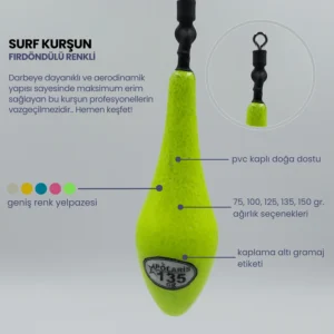 135 gr Polaris klasik fırdöndülü renkli surf kurşun uzun menzilli atışlar için balıkçılara alternatiftir.